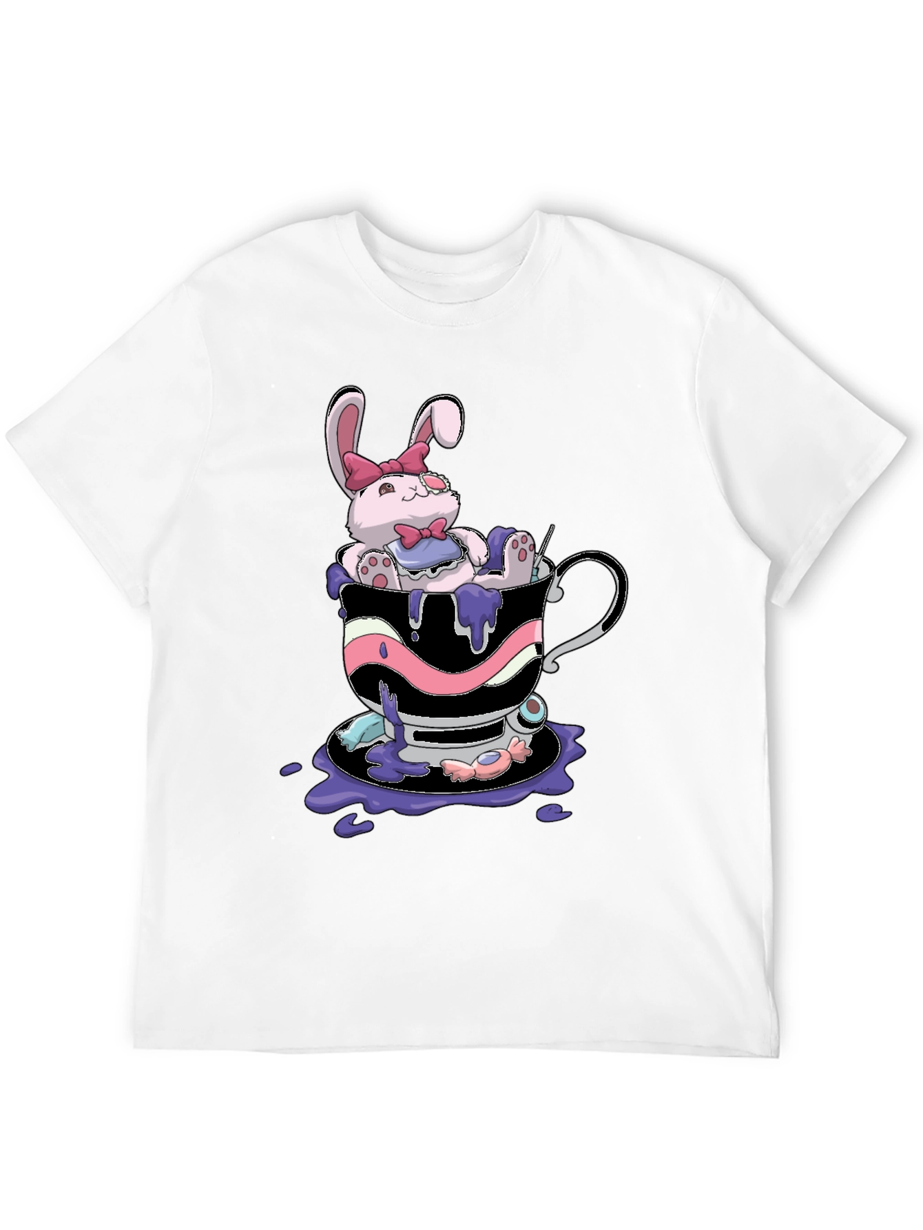 Cute Bunny Tea Cup Black T-Shirt