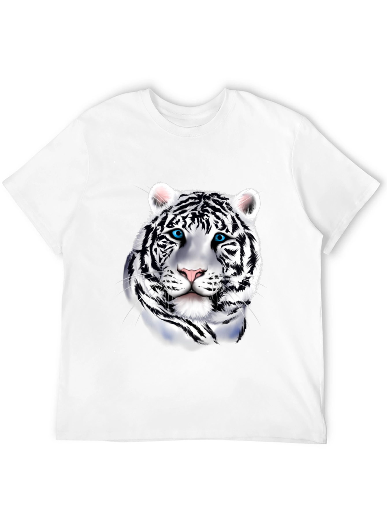 Mens Graphic Tee: Striking White Tiger Print