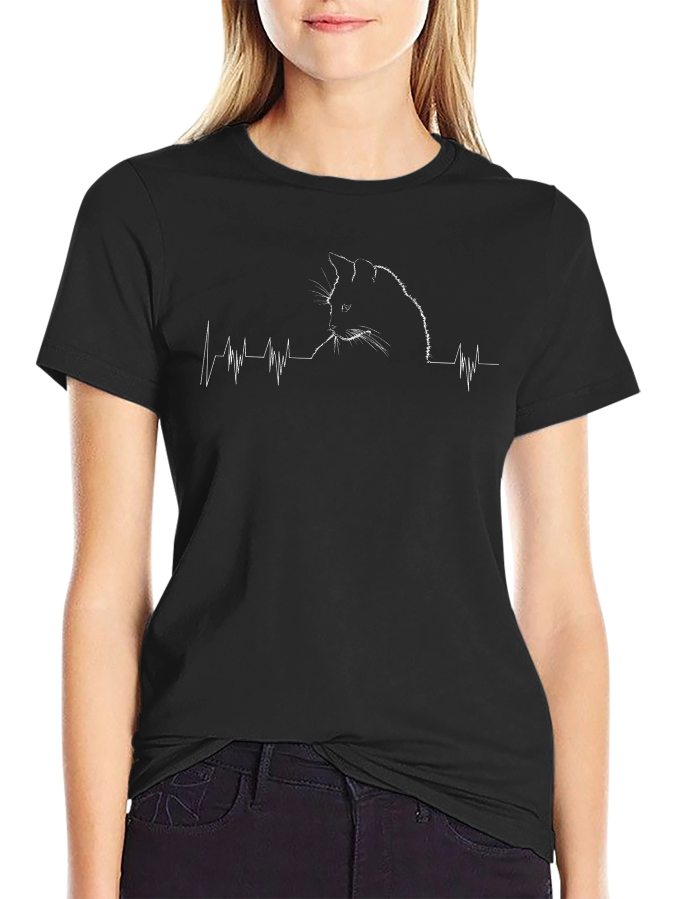 Cat Heartbeat Graphic Tee - Cool Cat Lover Shirt