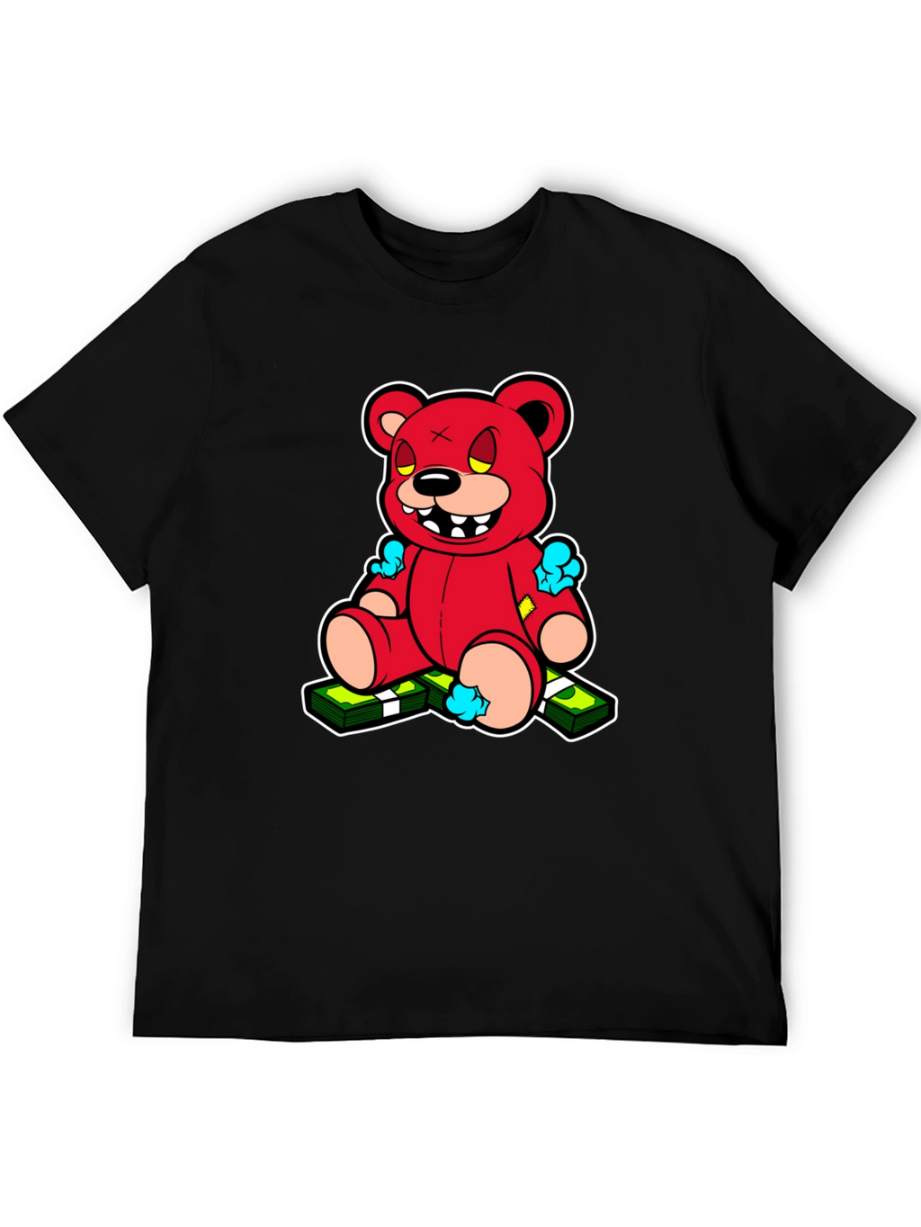 Cartoon Money Bear Black T-Shirt
