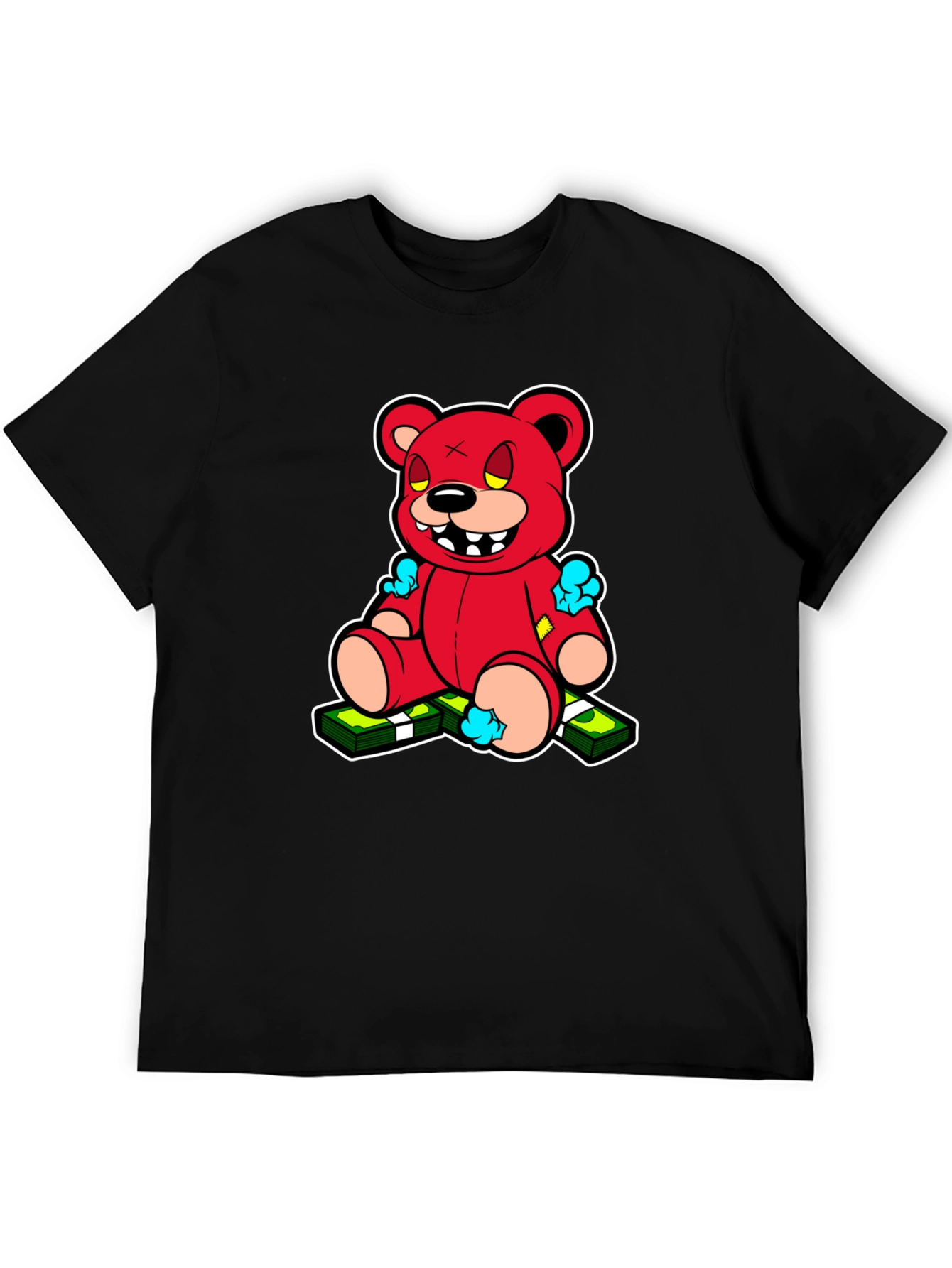 Cartoon Money Bear Black T-Shirt