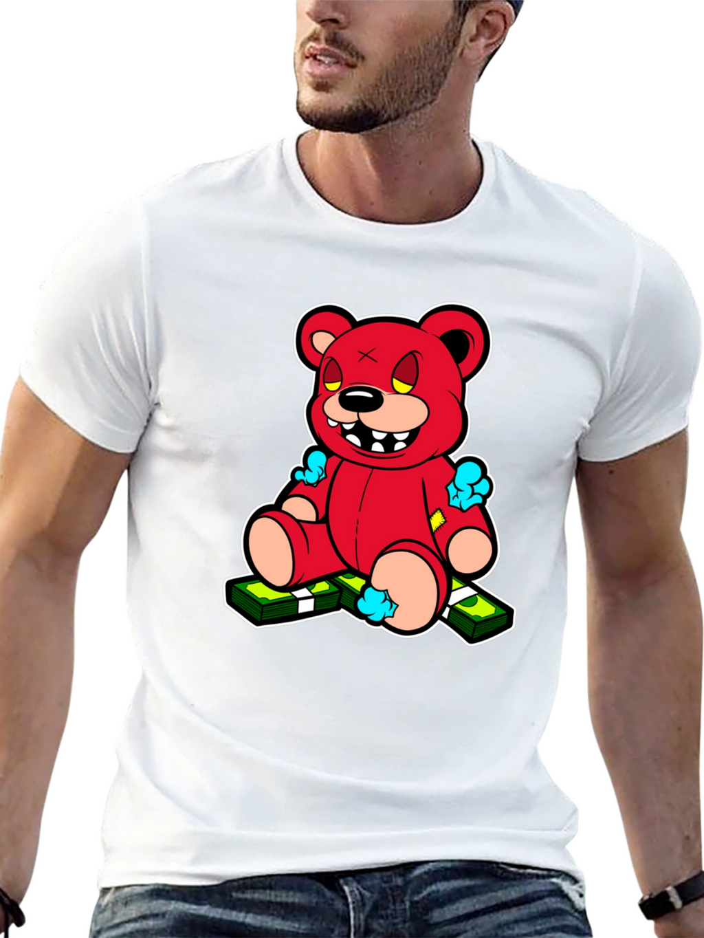 Cartoon Money Bear Black T-Shirt