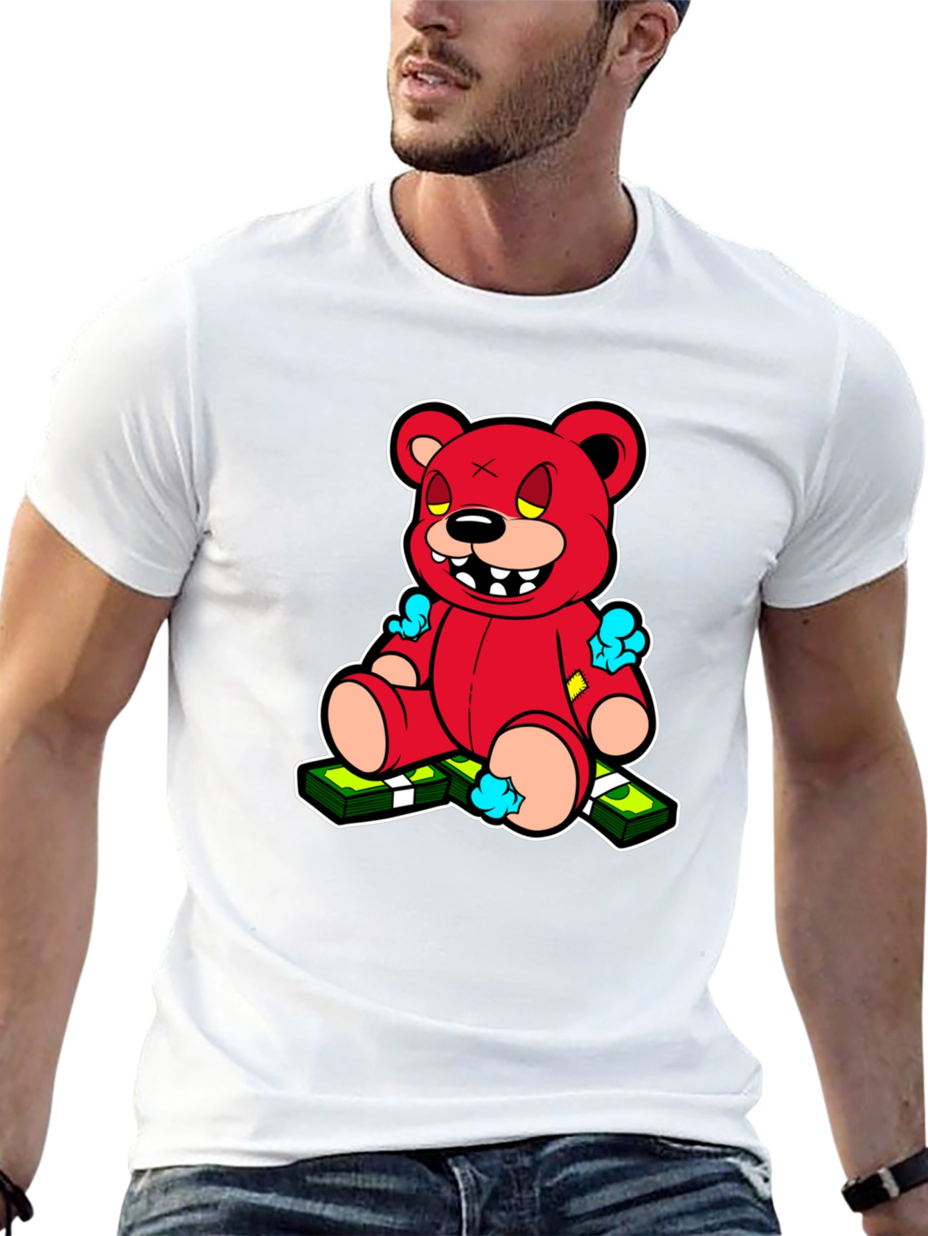 Cartoon Money Bear Black T-Shirt