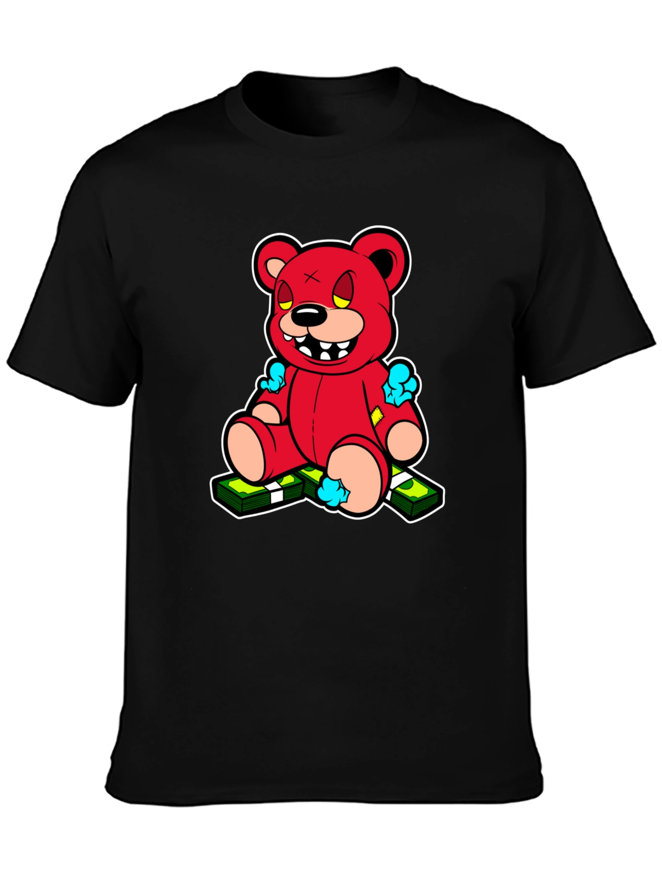 Cartoon Money Bear Black T-Shirt