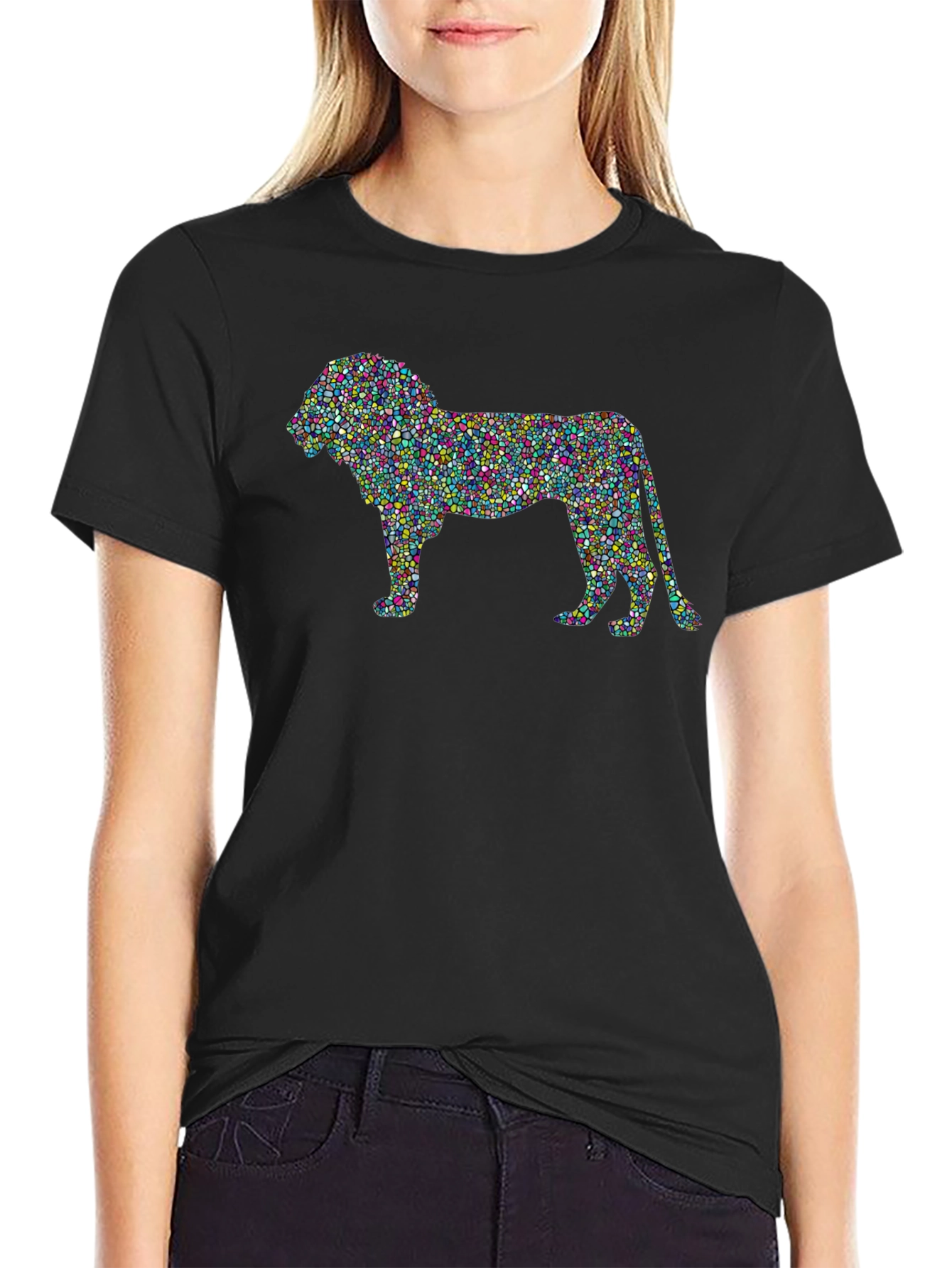 Abstract Lion Graphic T-Shirt - Mens Black Tee