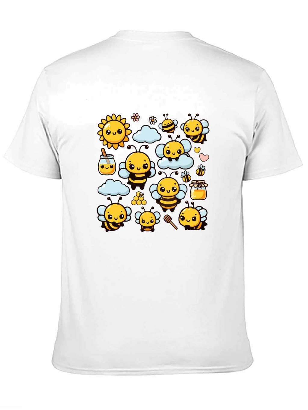 Cute Bee Cartoon Graphic Print Black T-Shirt