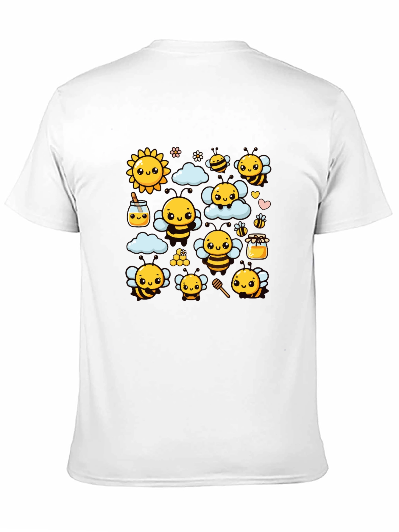 Cute Bee Cartoon Graphic Print Black T-Shirt