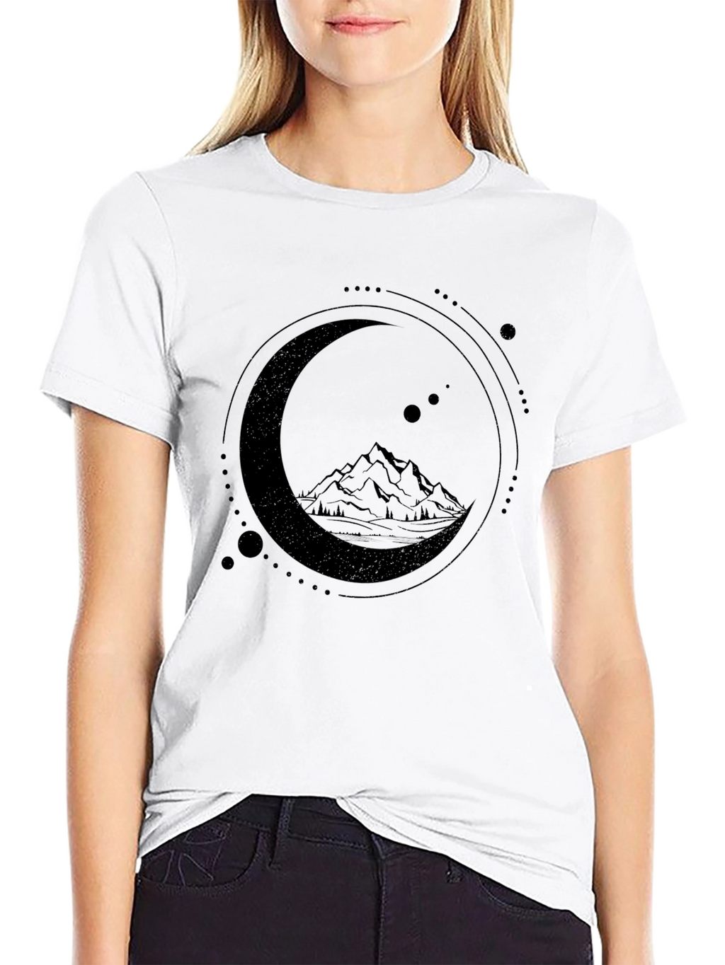 Mountain Moon Graphic Tee - Stylish Black T-Shirt