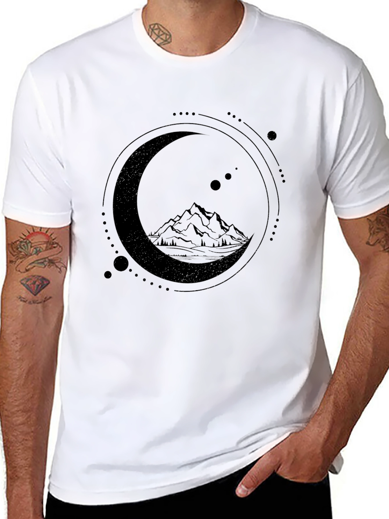 Mountain Moon Graphic Tee - Stylish Black T-Shirt