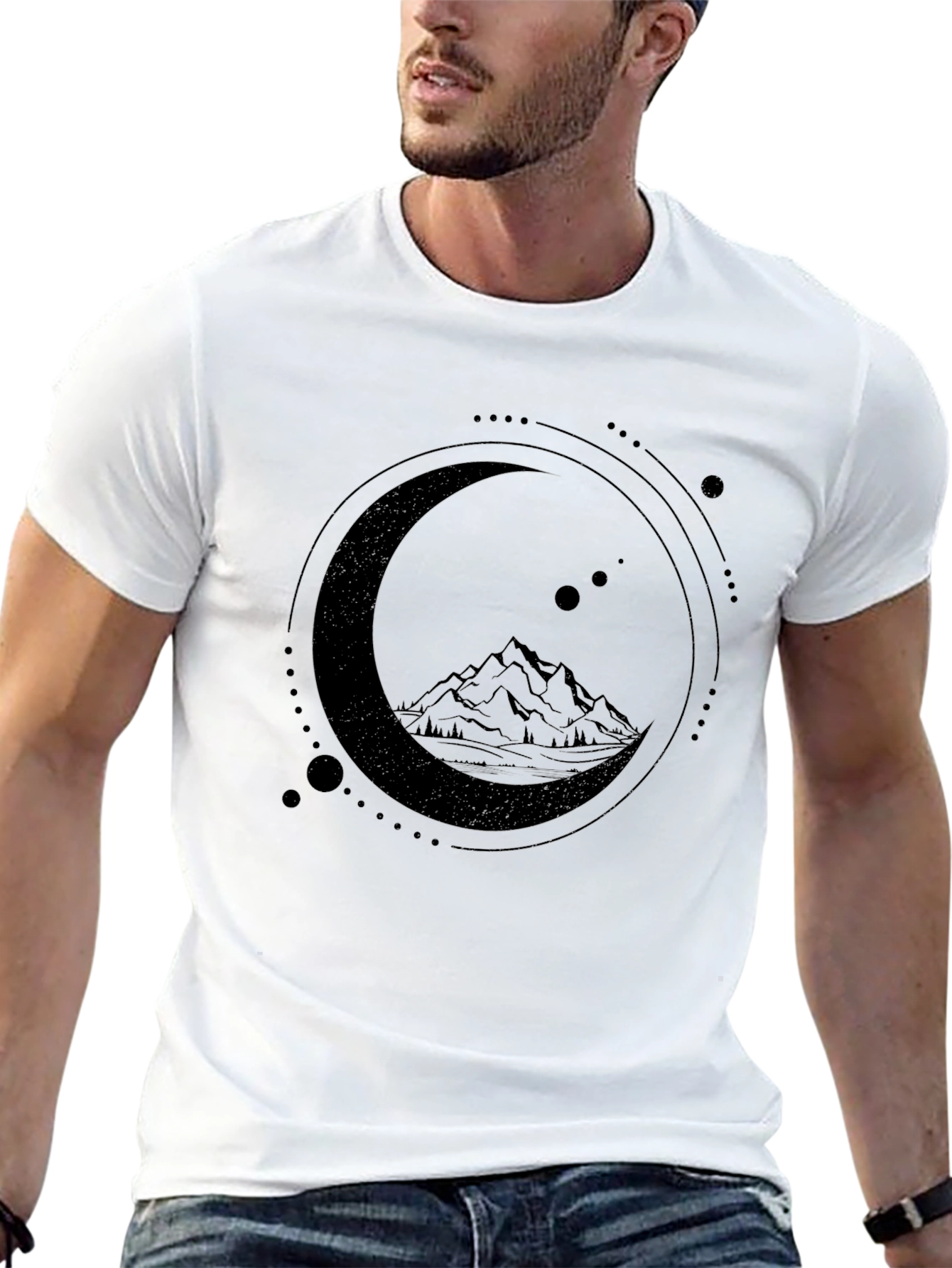 Mountain Moon Graphic Tee - Stylish Black T-Shirt