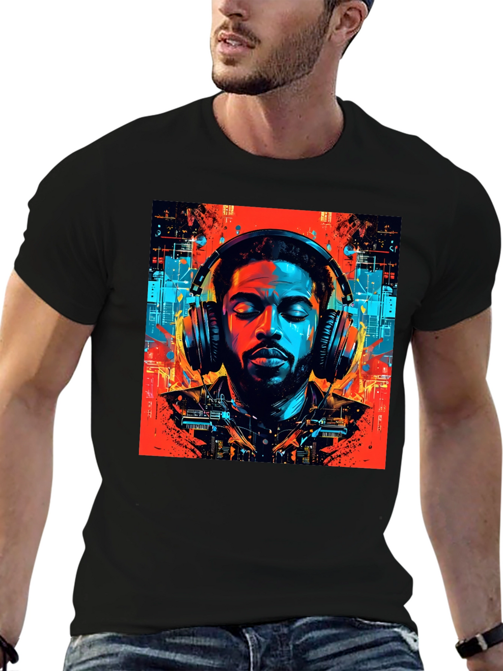 Vibing Tunes Graphic Tee - Mens Black T-Shirt