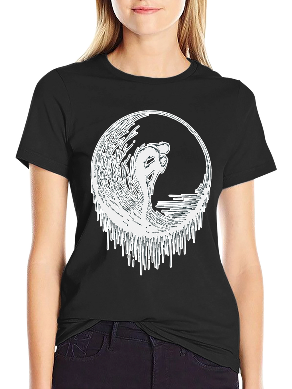 Surfing Wave Graphic Tee - Black