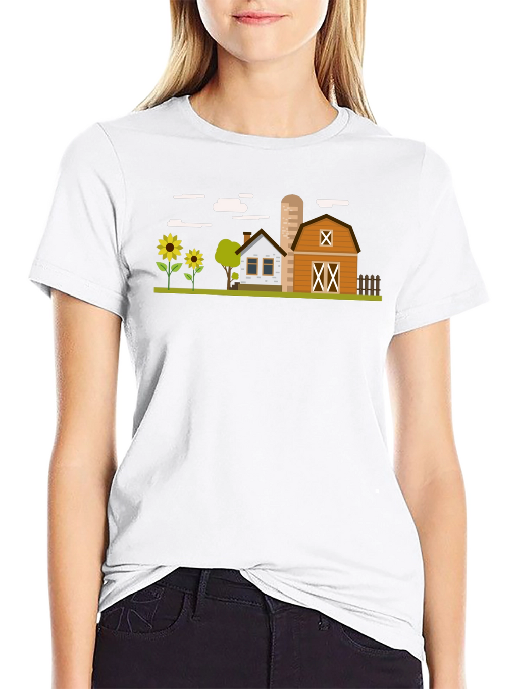 Farm Scene Graphic T-Shirt - Black Cotton Tee