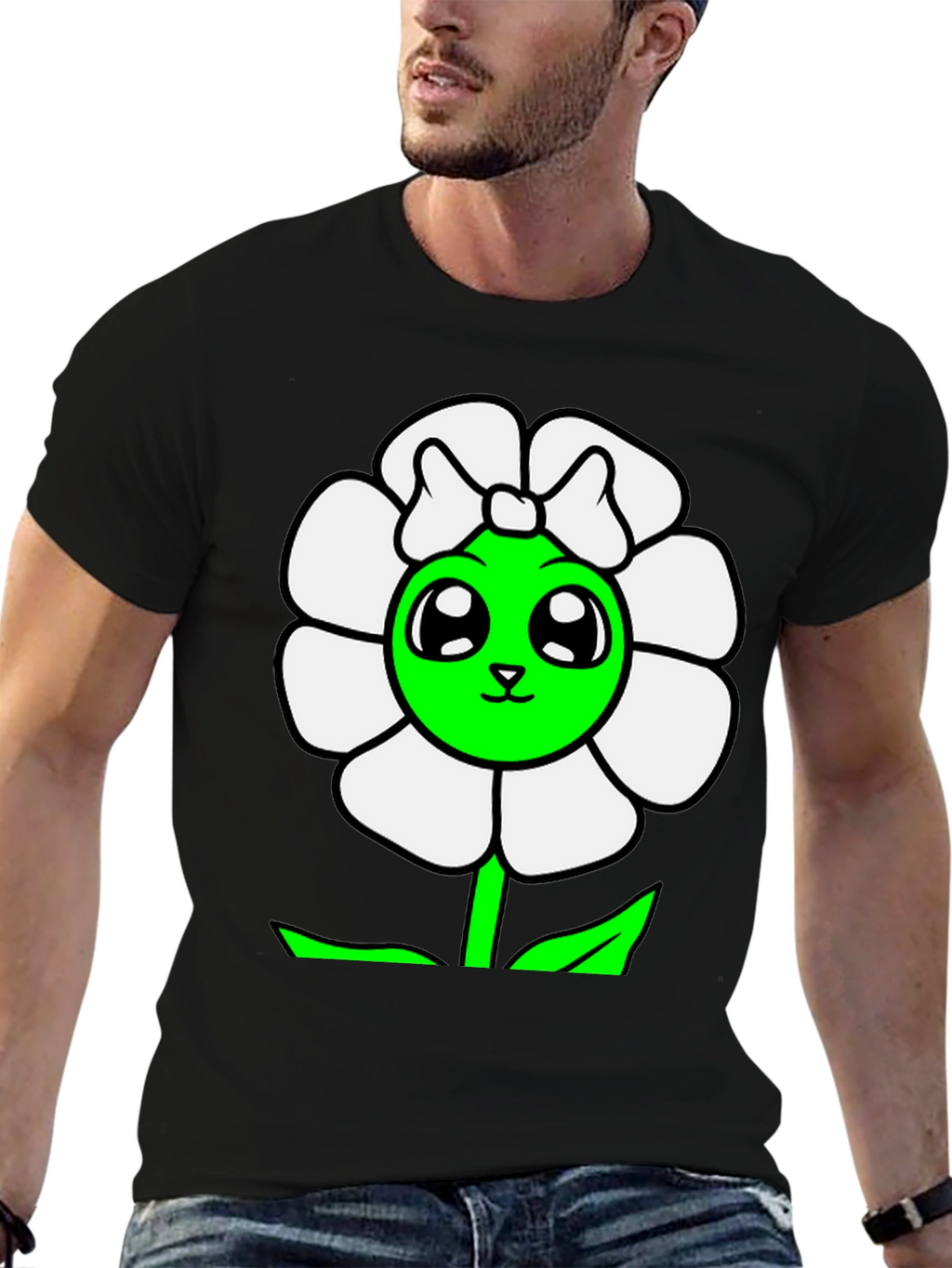 Cute Flower Graphic T-Shirt - Black