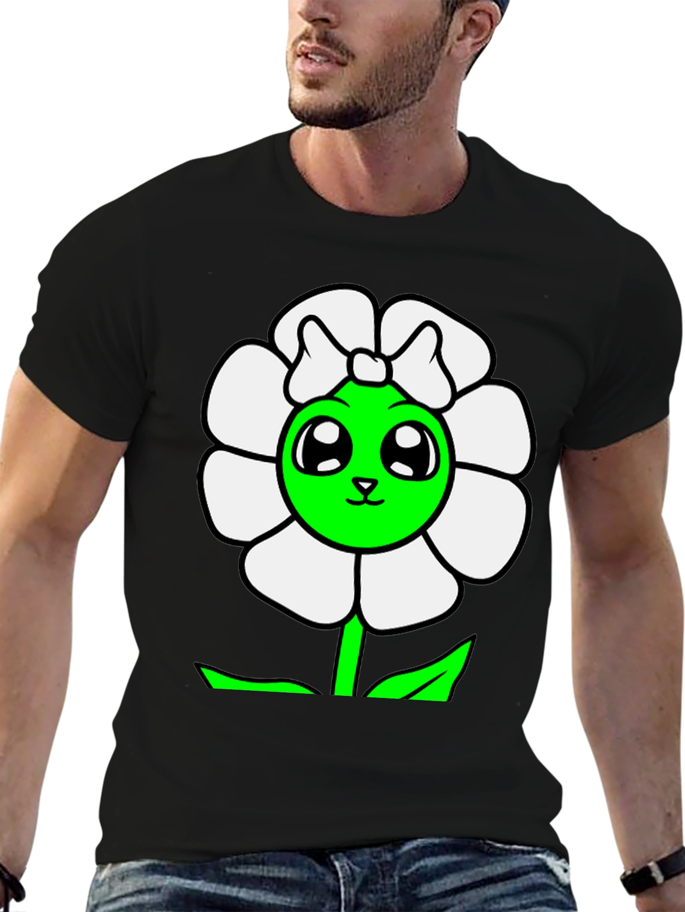 Cute Flower Graphic T-Shirt - Black