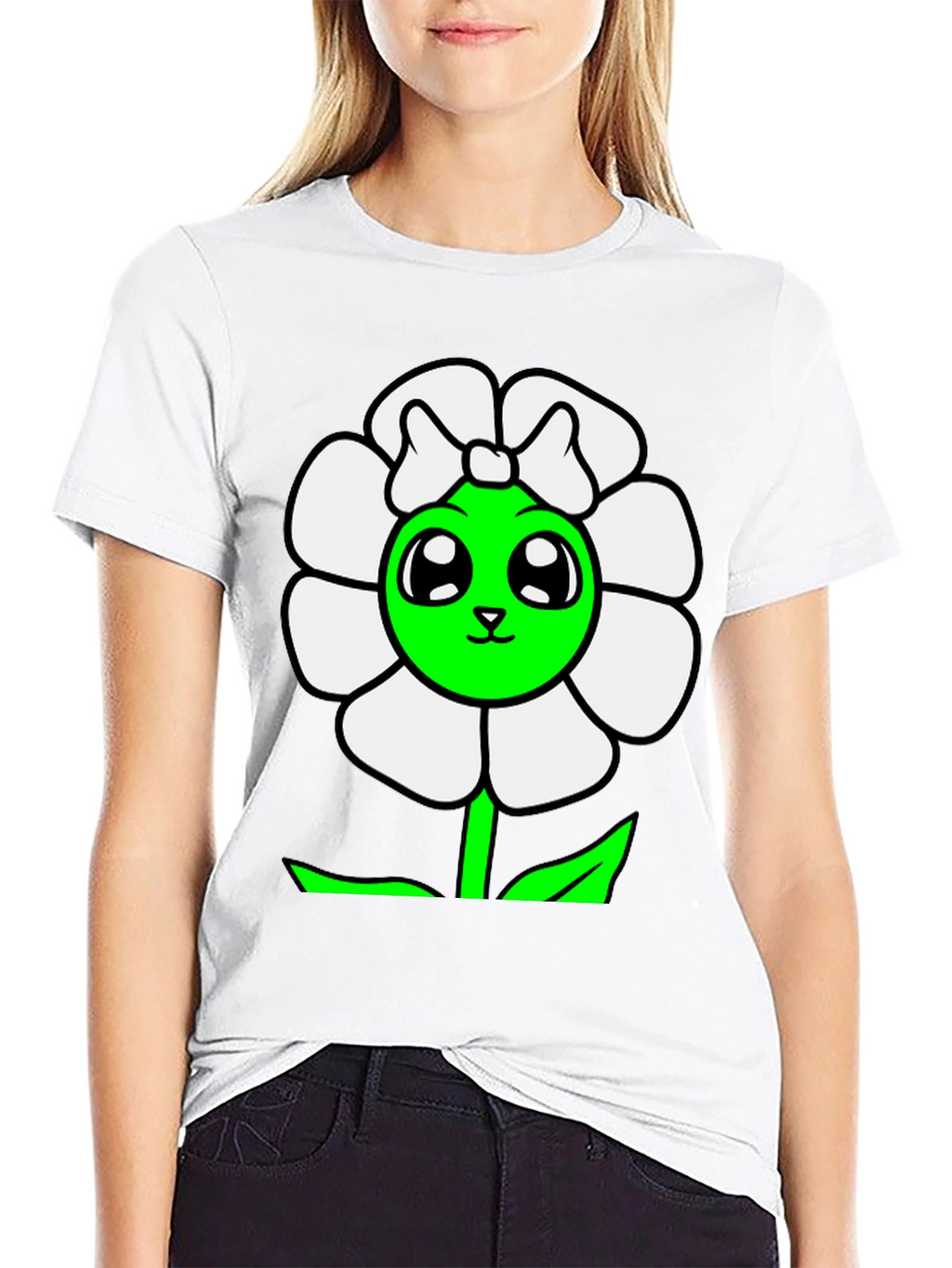 Cute Flower Graphic T-Shirt - Black