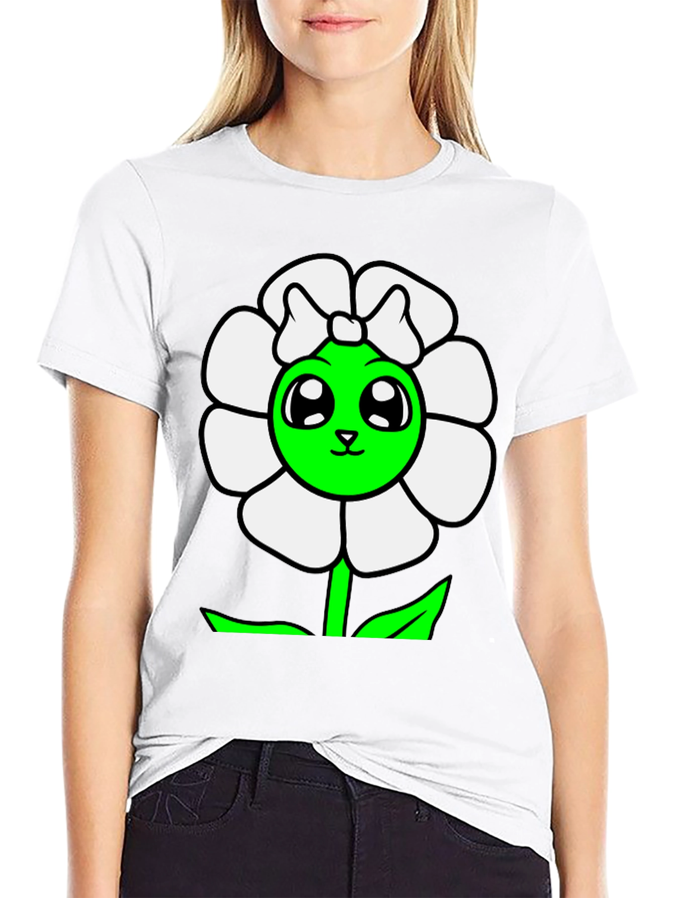 Cute Flower Graphic T-Shirt - Black