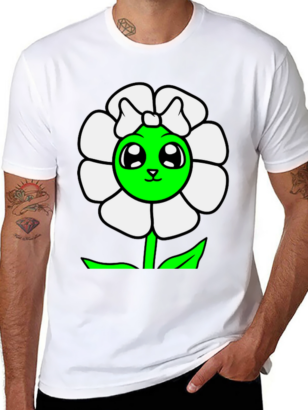 Cute Flower Graphic T-Shirt - Black