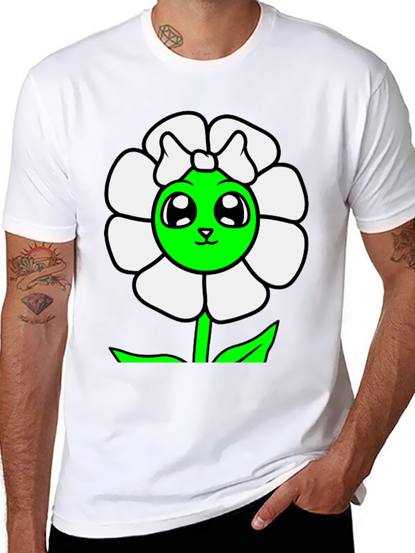 Cute Flower Graphic T-Shirt - Black