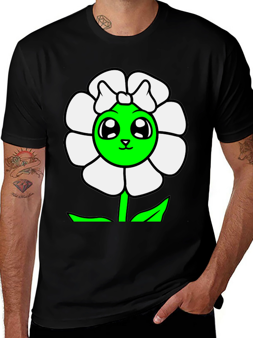Cute Flower Graphic T-Shirt - Black