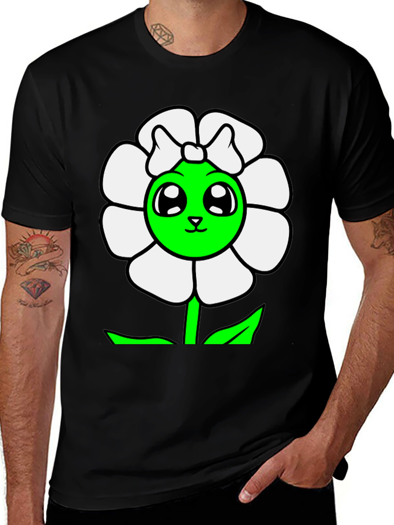 Cute Flower Graphic T-Shirt - Black