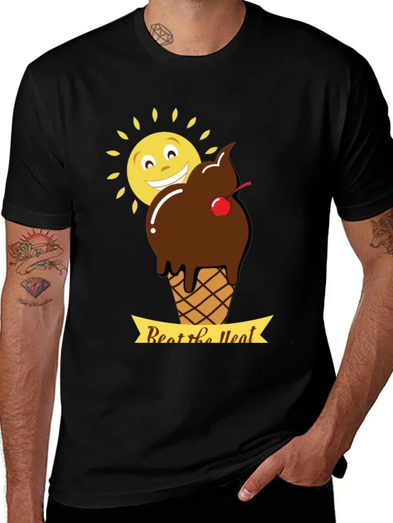 Beat the Heat T-Shirt with Ice Cream and Sun Graphic