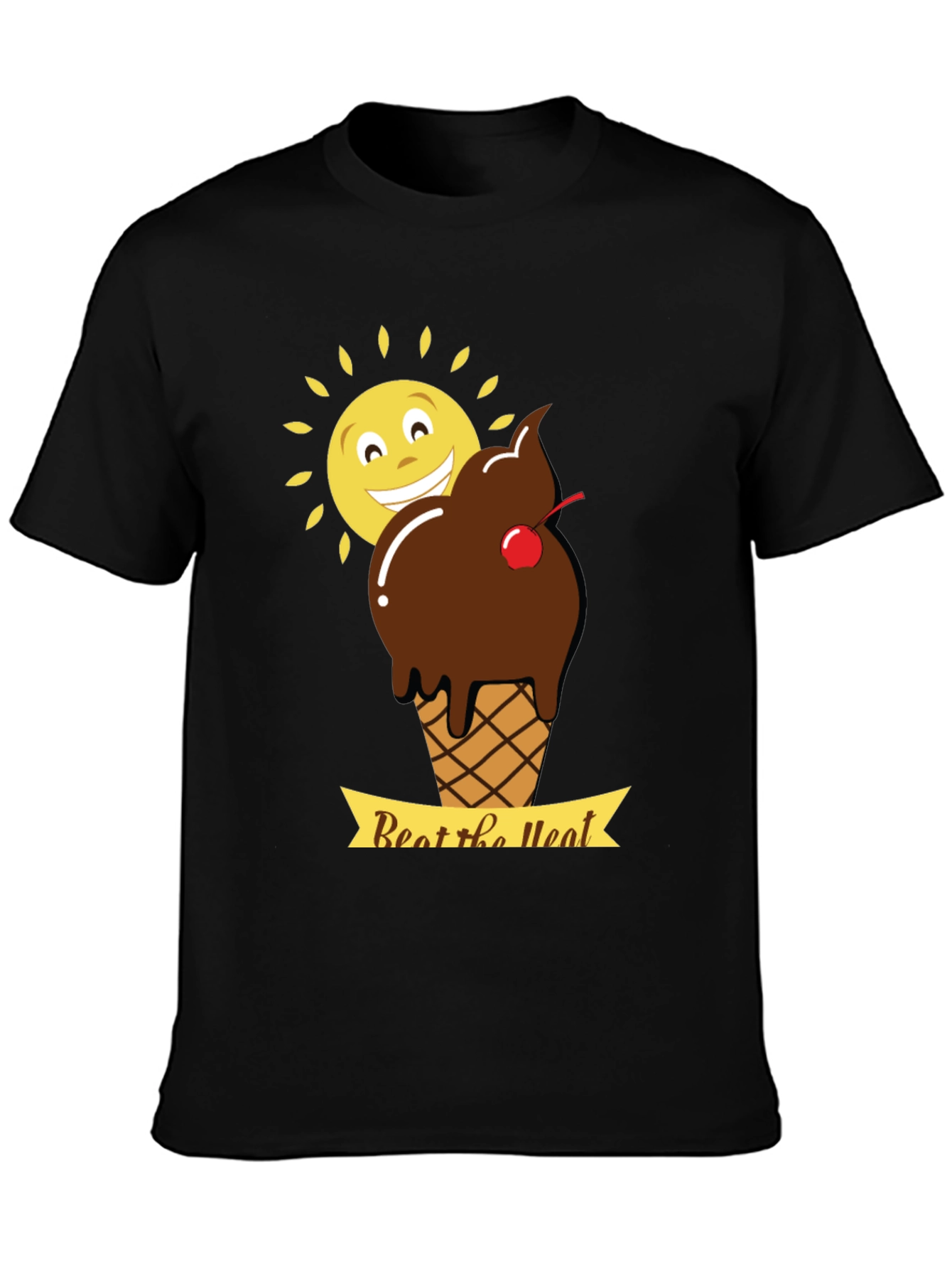 Beat the Heat T-Shirt with Ice Cream and Sun Graphic