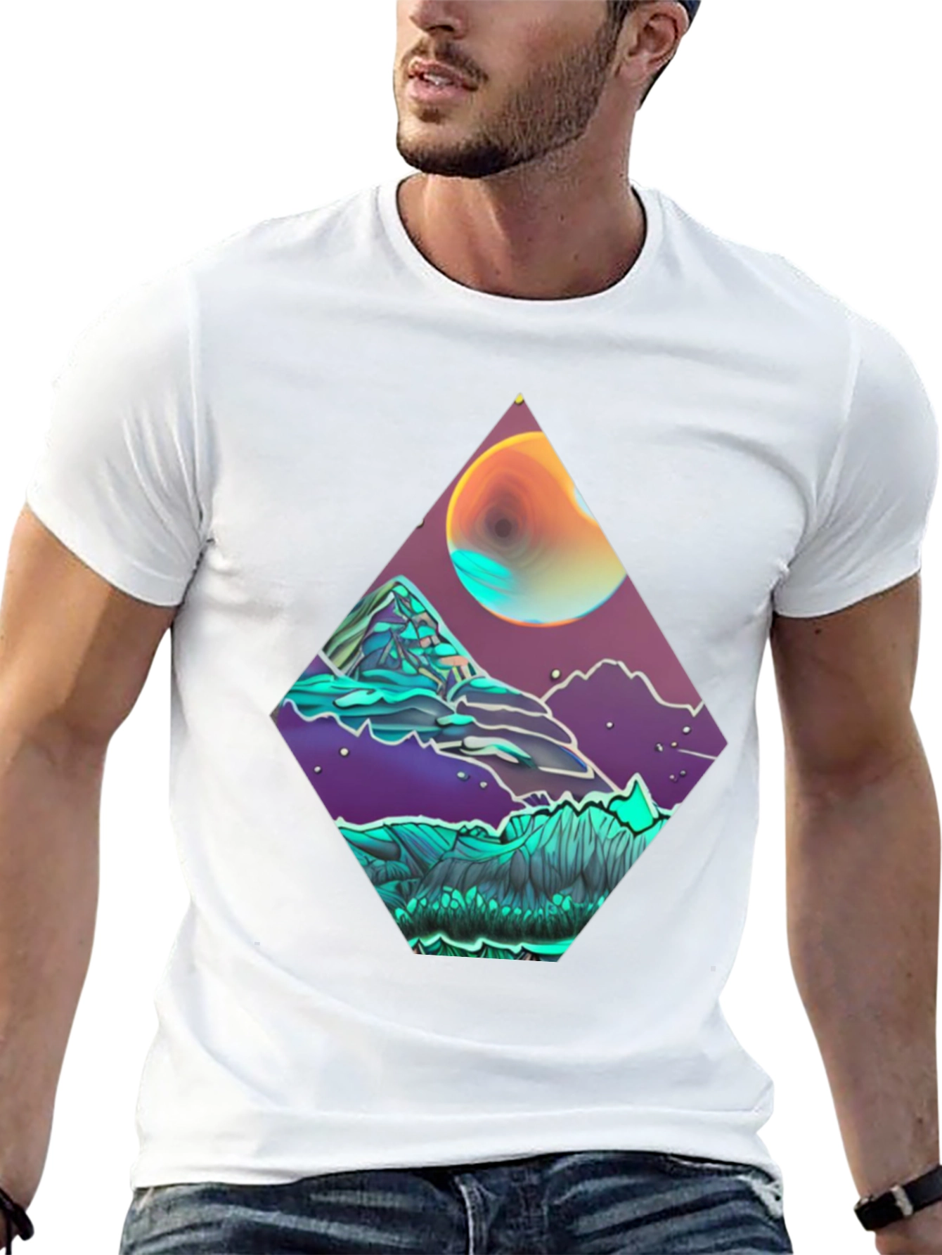 Geometric Moonscape Graphic Tee - Black