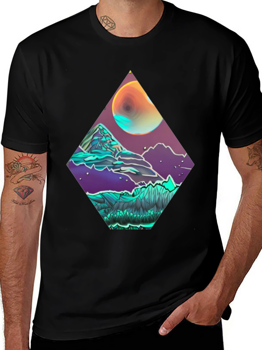 Geometric Moonscape Graphic Tee - Black