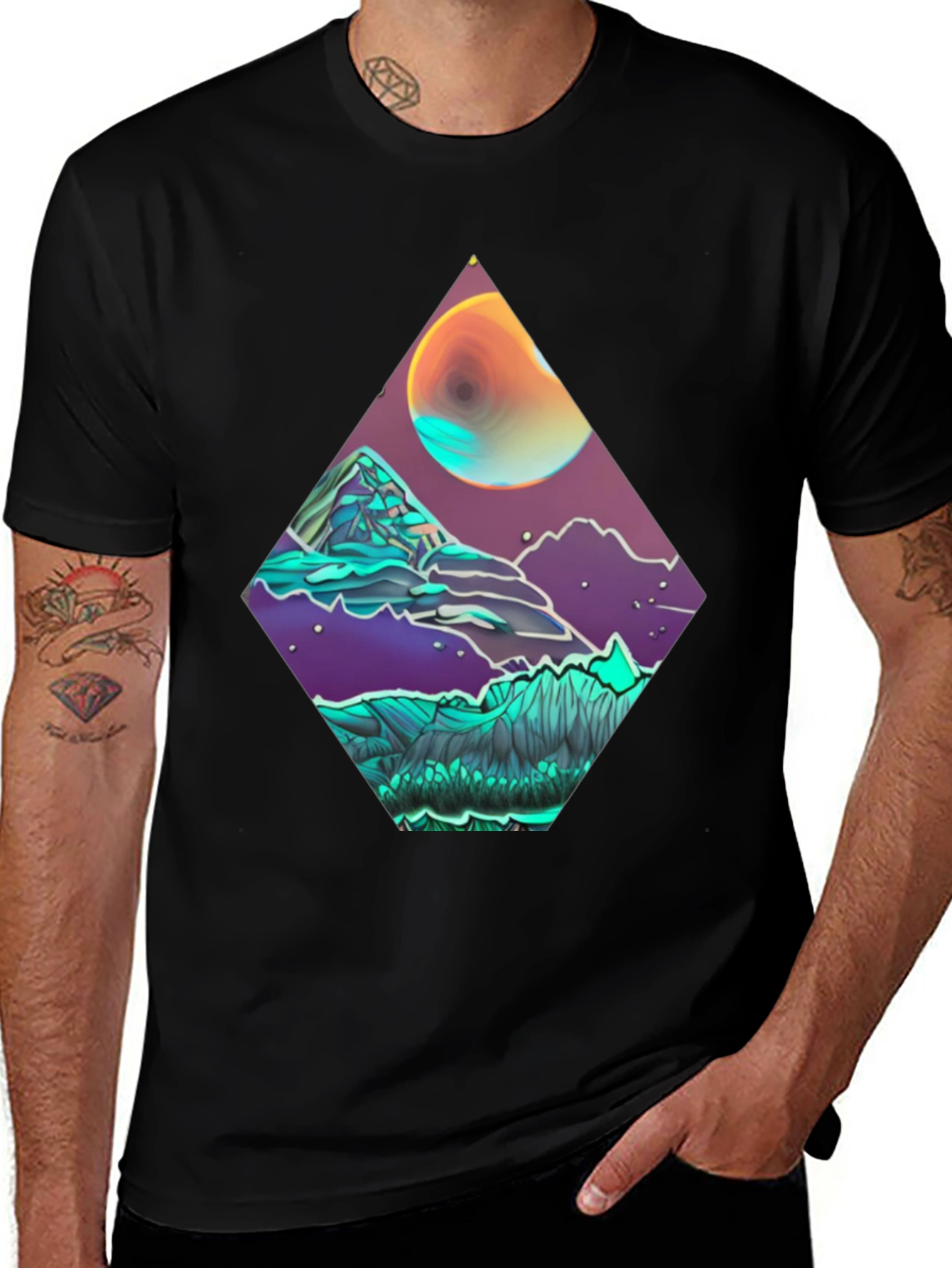 Geometric Moonscape Graphic Tee - Black