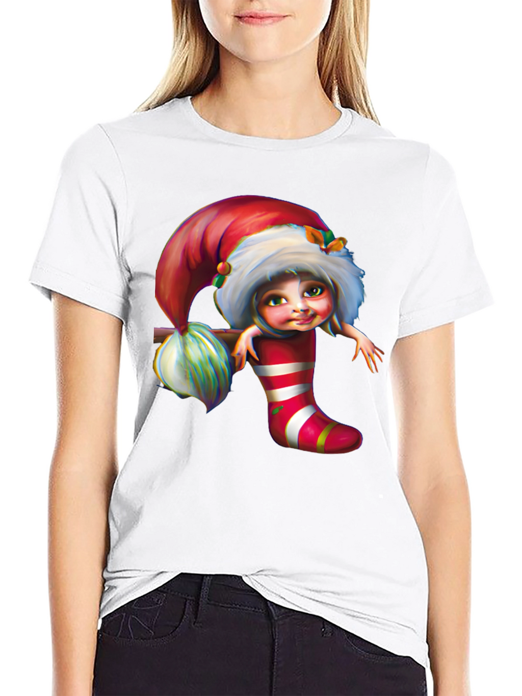 Festive Elf in Stocking Graphic Tee