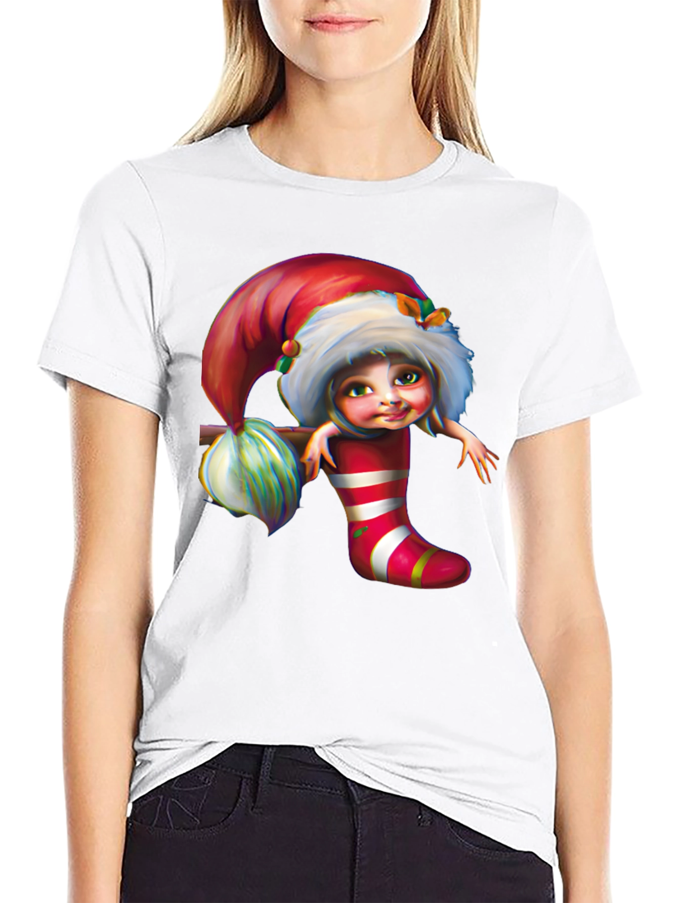 Festive Elf in Stocking Graphic Tee