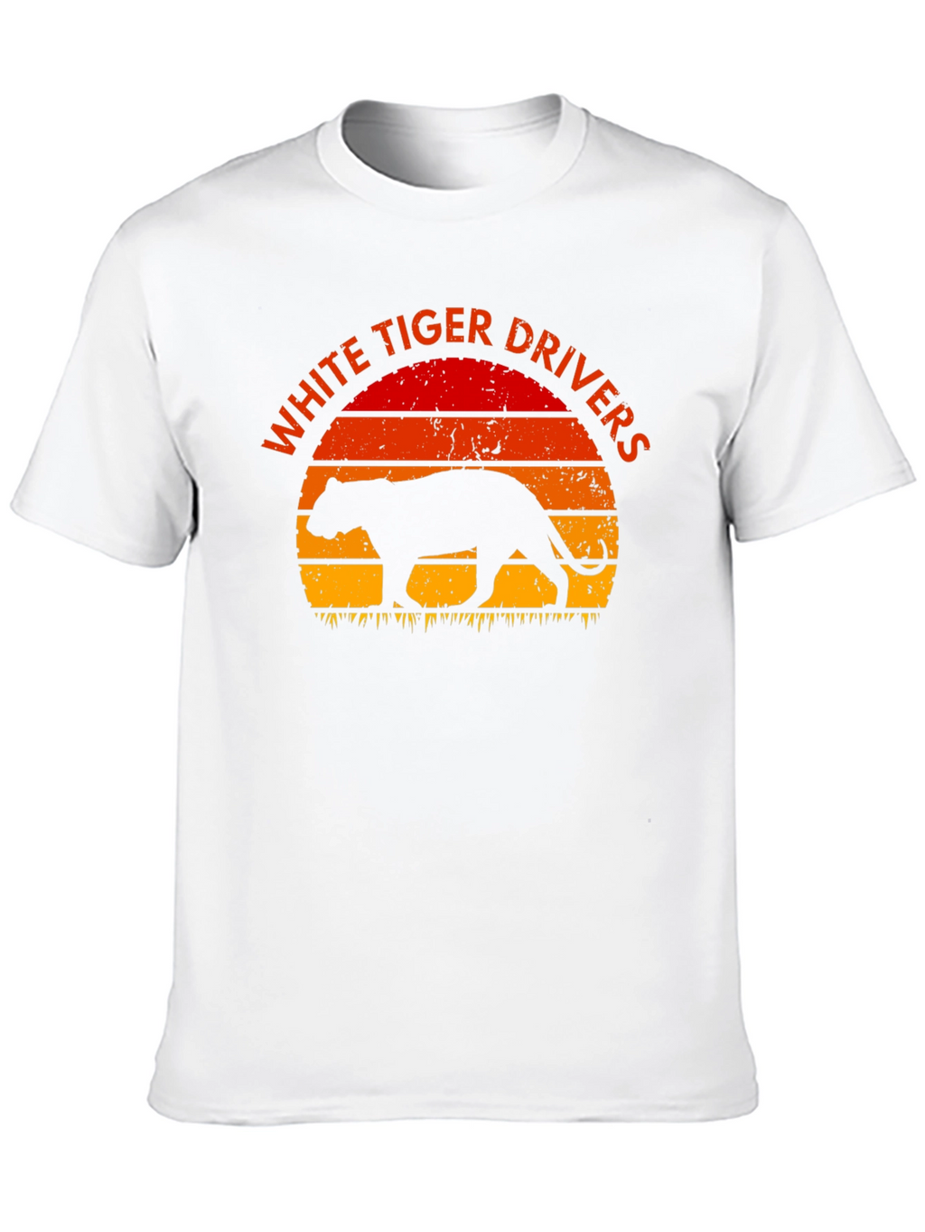 White Tiger Drivers Graphic Tee - Retro Sunset Design