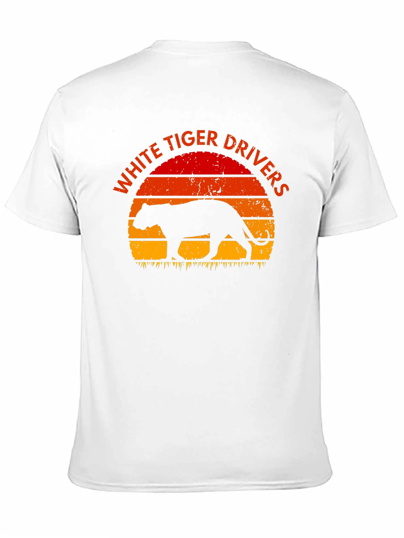 White Tiger Drivers Graphic Tee - Retro Sunset Design