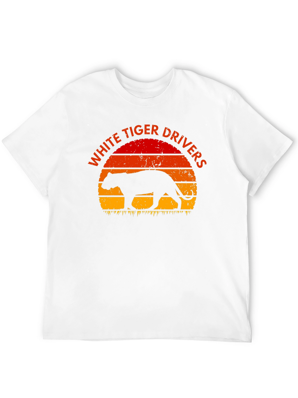 White Tiger Drivers Graphic Tee - Retro Sunset Design