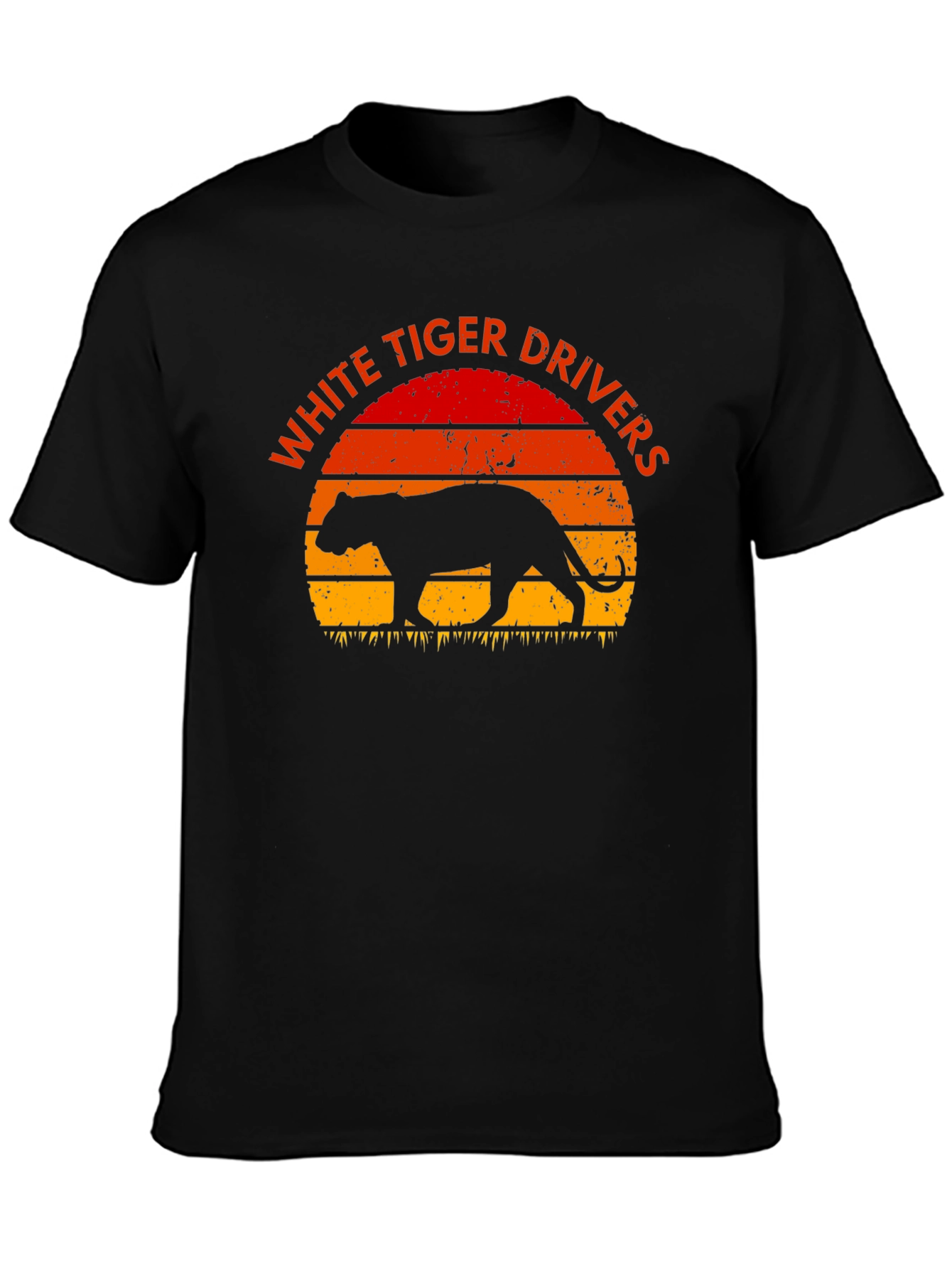 White Tiger Drivers Graphic Tee - Retro Sunset Design