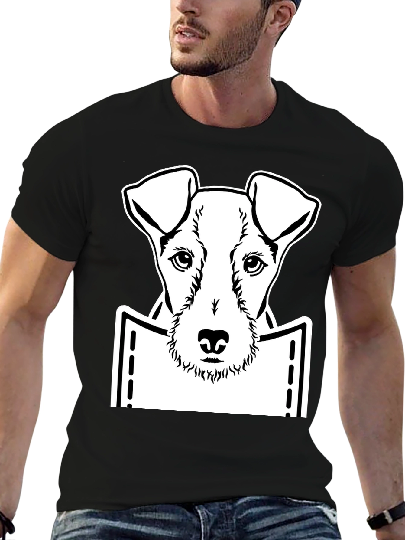 Dog in Pocket Graphic T-Shirt - Trendy Dog Lover Tee