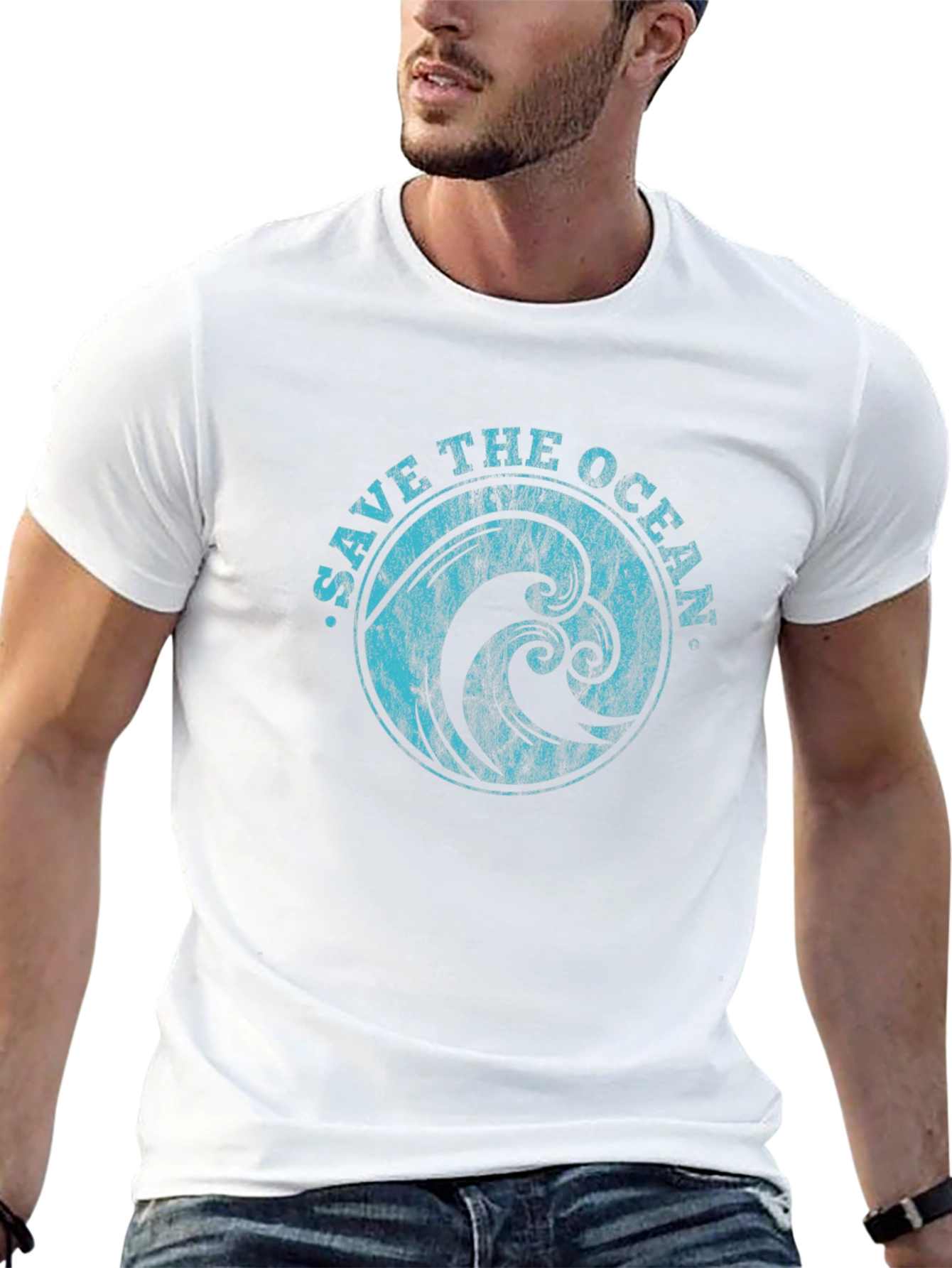 Save the Ocean Tee - Graphic Wave Design