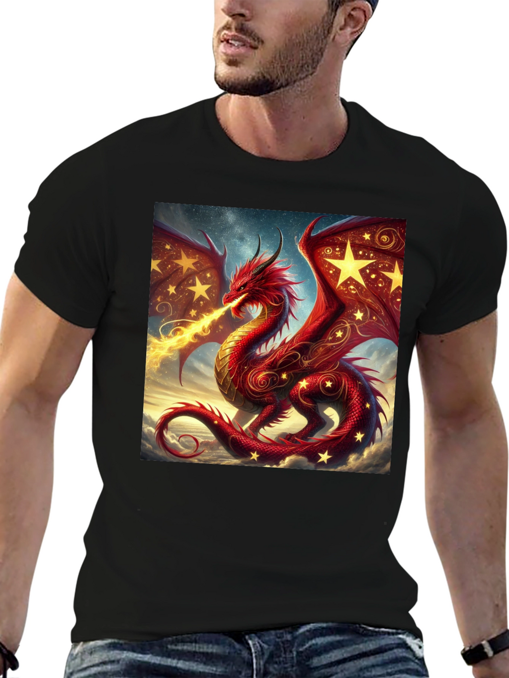 Fiery Dragon Graphic Tee - Fantasy Style
