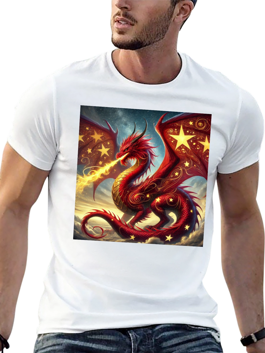 Fiery Dragon Graphic Tee - Fantasy Style