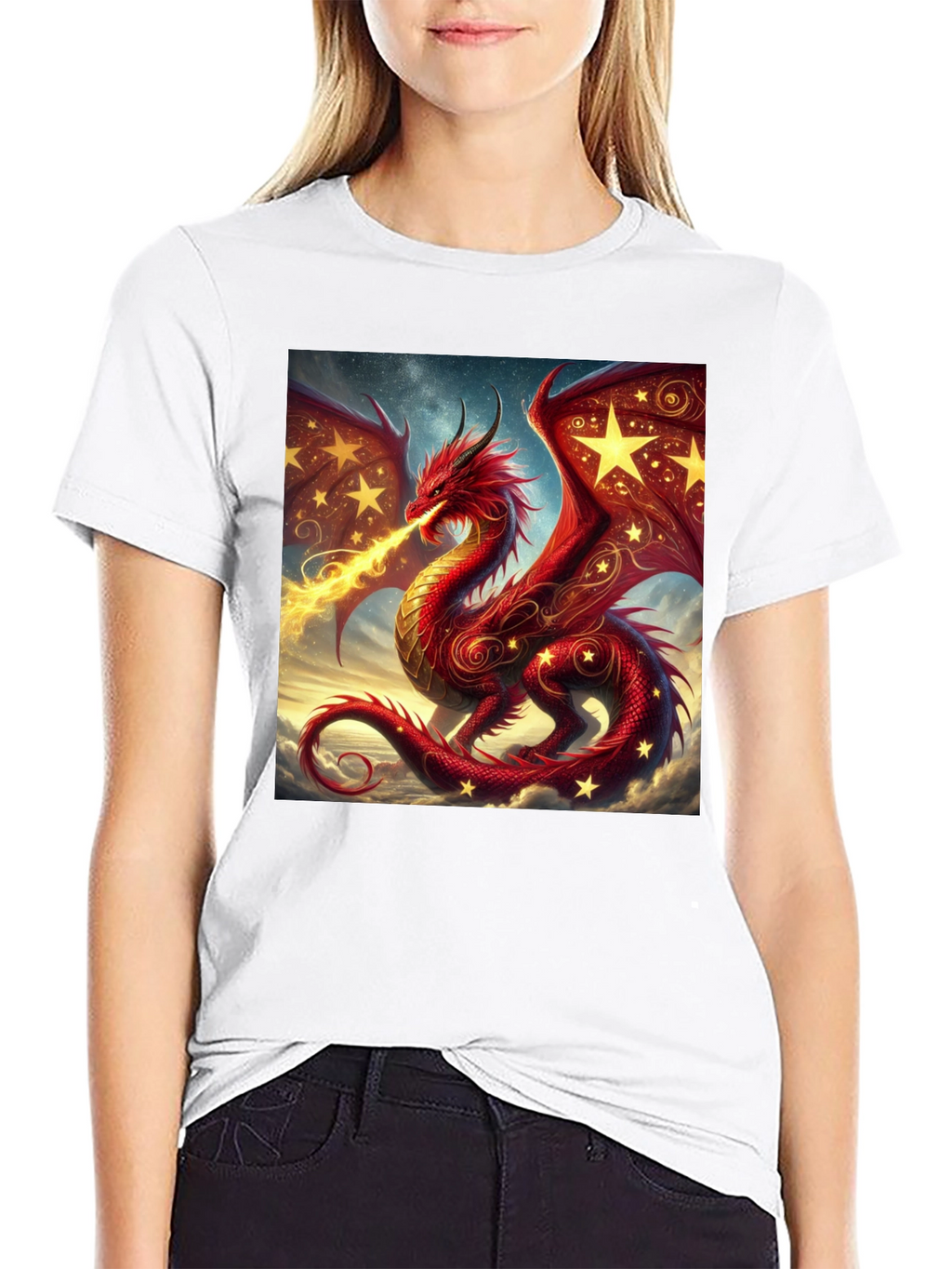Fiery Dragon Graphic Tee - Fantasy Style