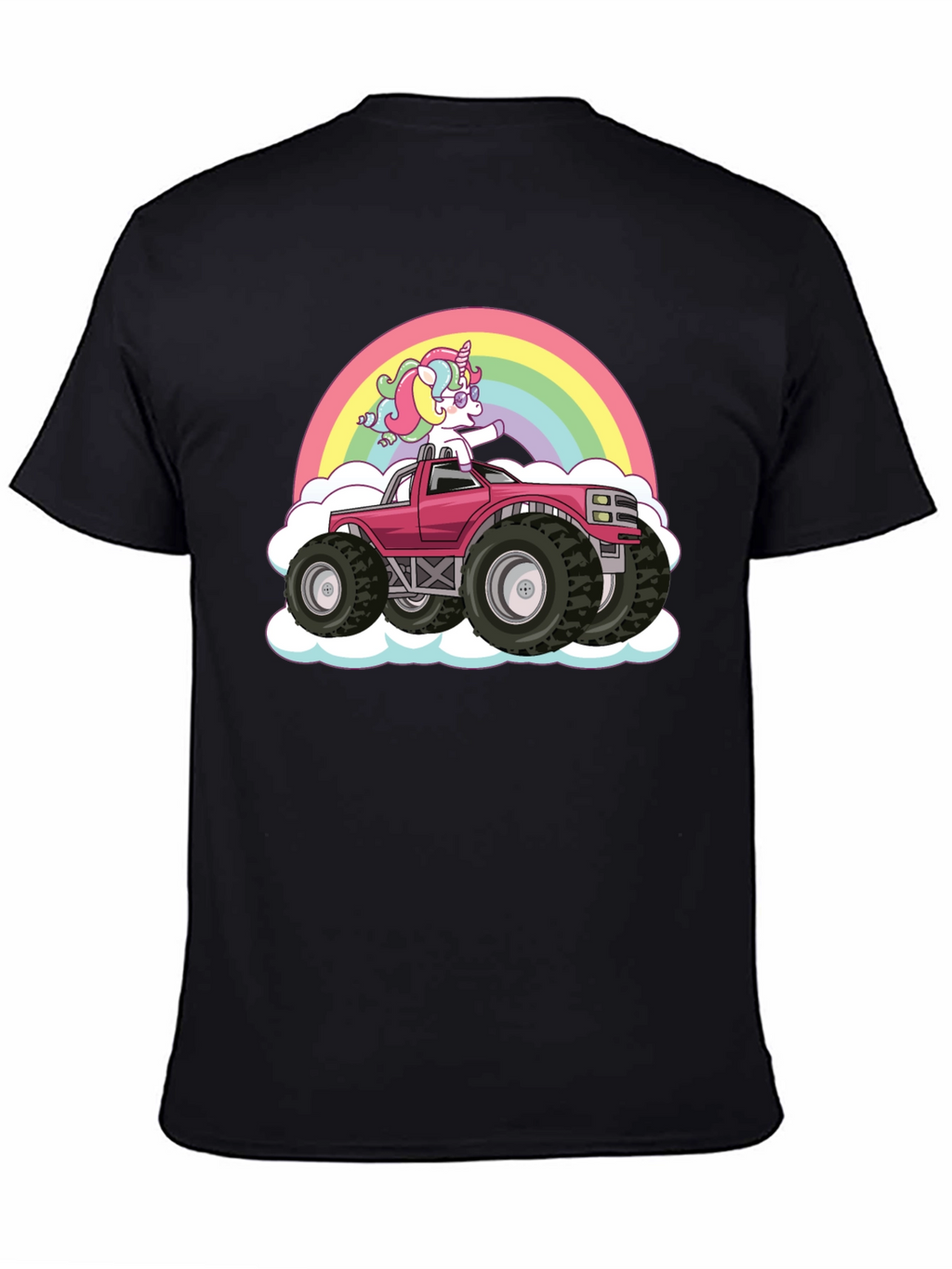 Unicorn Monster Truck Rainbow Black T-Shirt