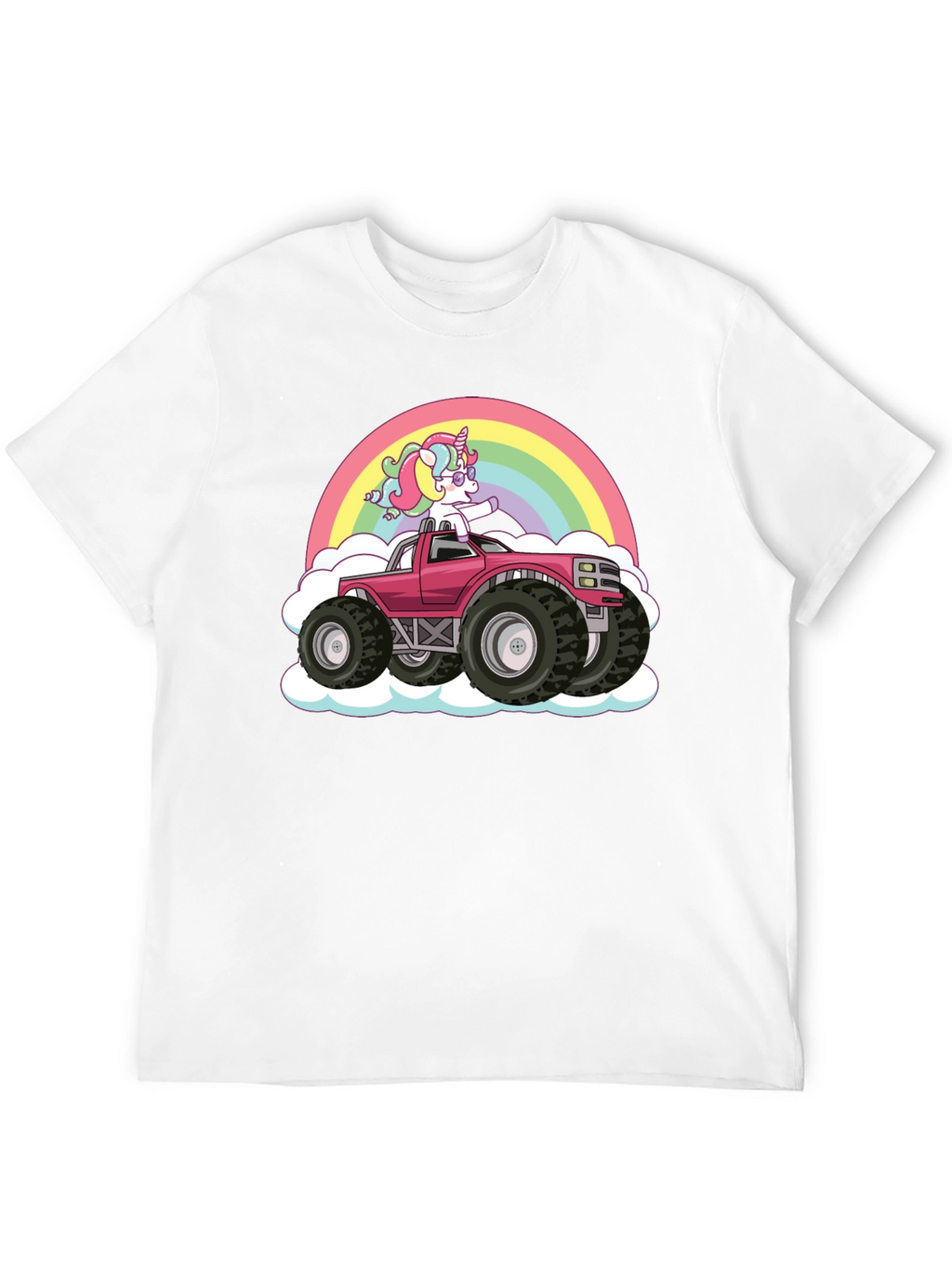Unicorn Monster Truck Rainbow Black T-Shirt