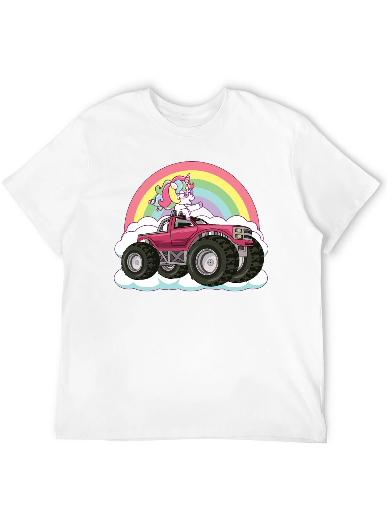 Unicorn Monster Truck Rainbow Black T-Shirt
