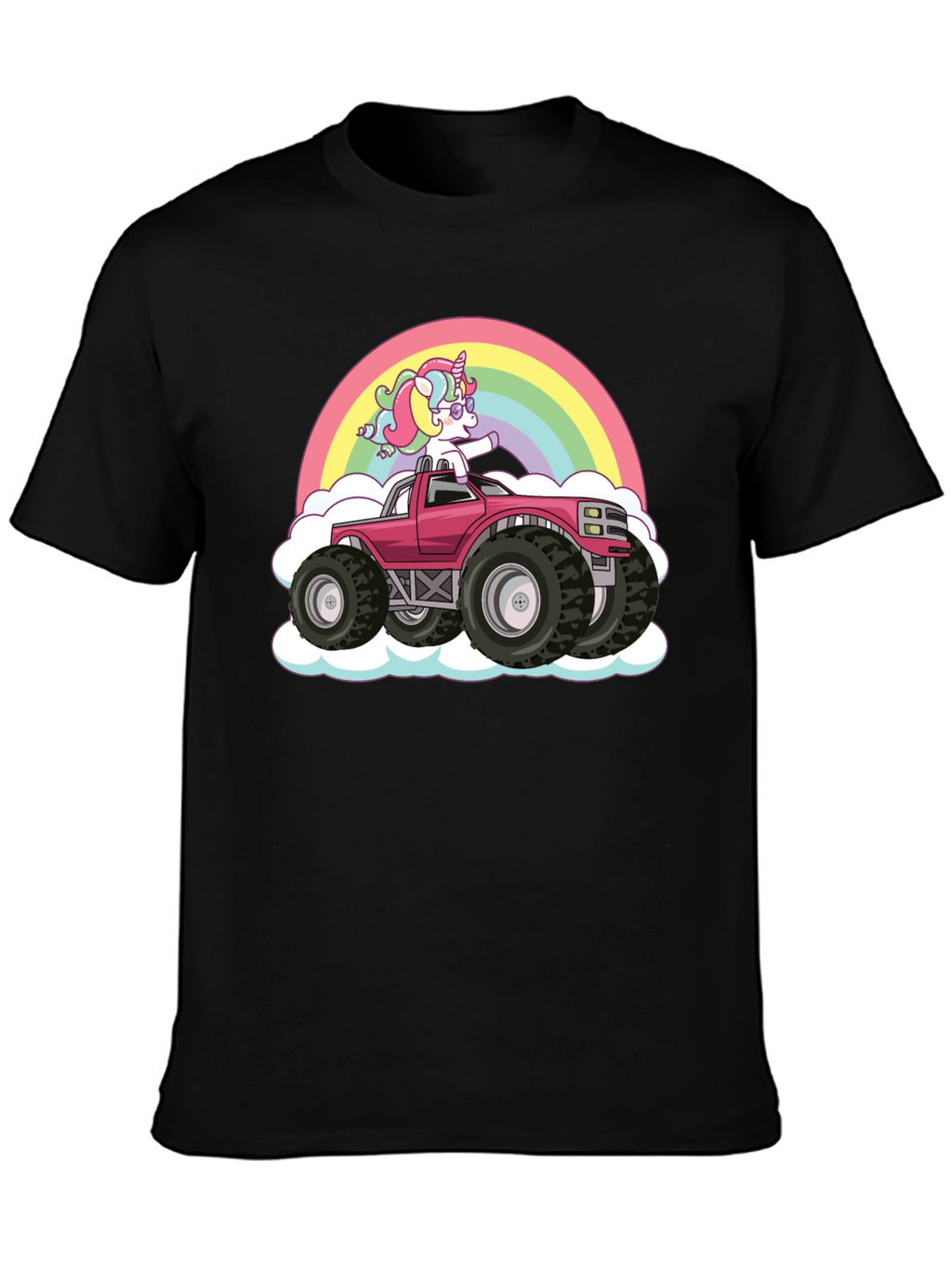 Unicorn Monster Truck Rainbow Black T-Shirt