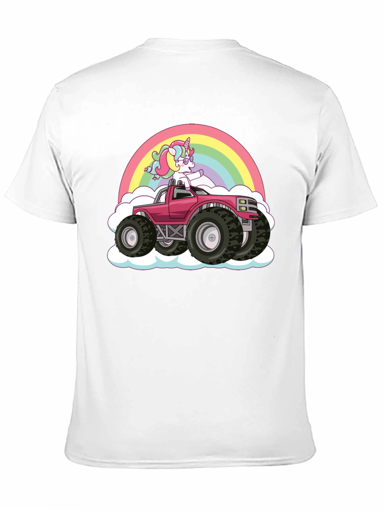 Unicorn Monster Truck Rainbow Black T-Shirt