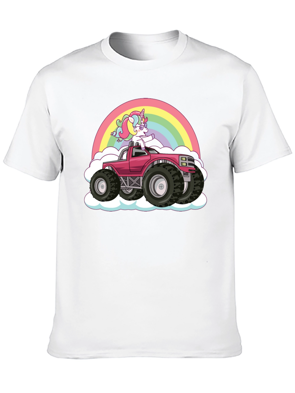 Unicorn Monster Truck Rainbow Black T-Shirt
