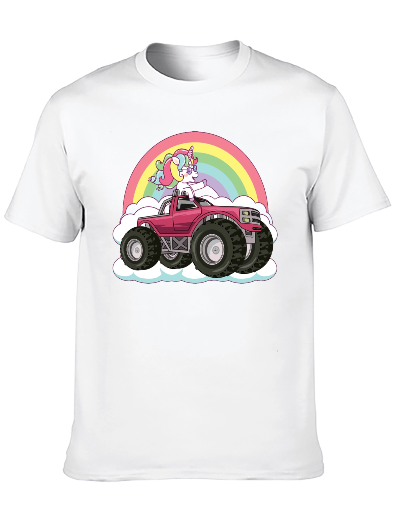 Unicorn Monster Truck Rainbow Black T-Shirt