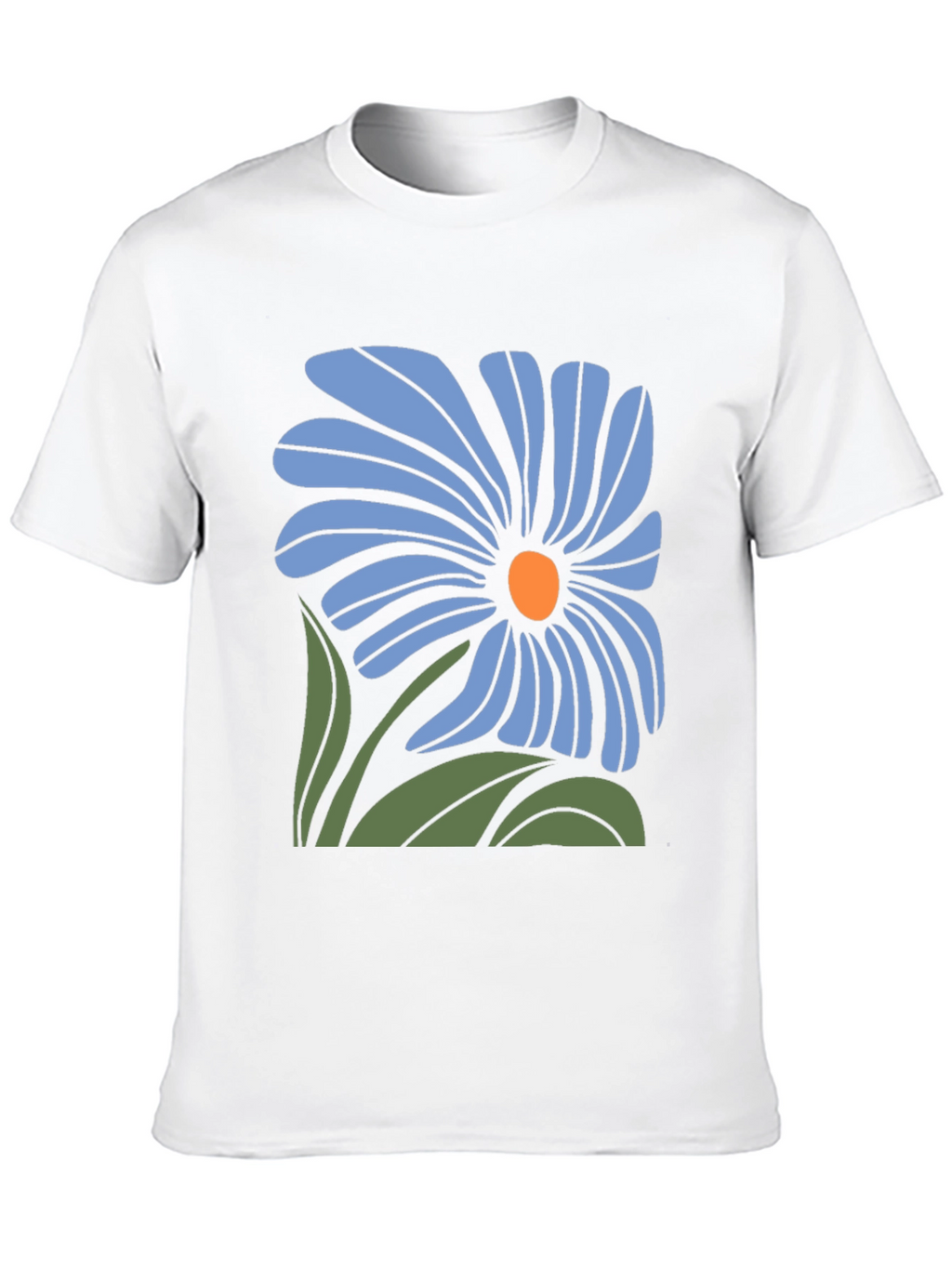 Blue Flower Graphic Black T-Shirt