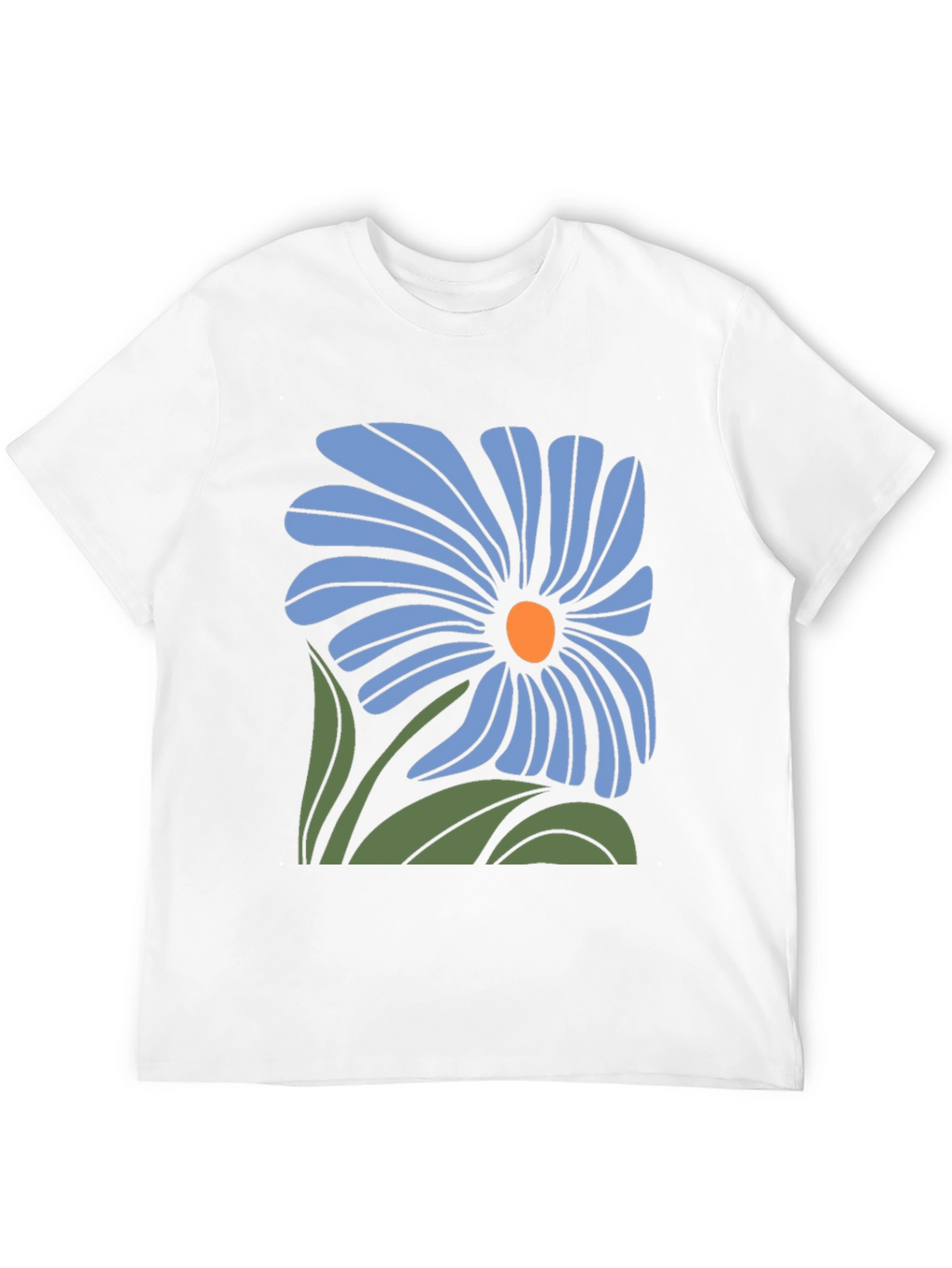 Blue Flower Graphic Black T-Shirt